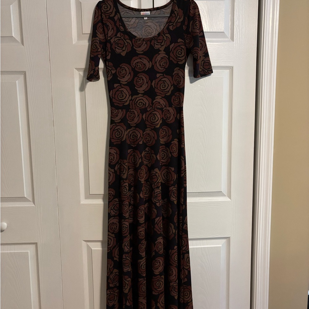 LuLaRoe Black and Brown Rose Pattern Maxi Dress